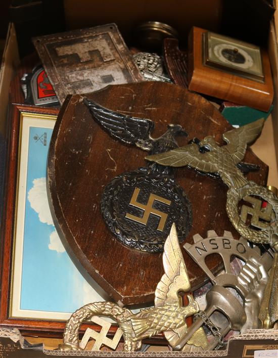 A group of German boxes and plaques